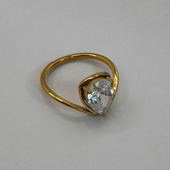 Anillo Dorado Con Piedra Estilo Tear-Drop Oro Laminado 18k - 6